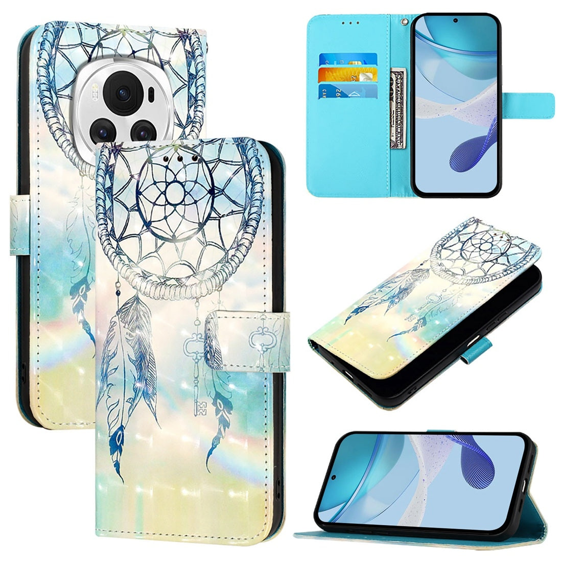Honor Magic6 Global Leather Flip Phone Case with 3D Painted Design, Card Holder, Wallet & Stand Function - Durable Protection & Easy Access