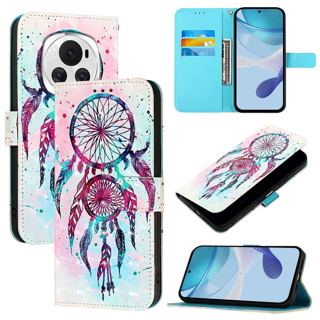 Honor Magic6 Global Leather Flip Phone Case with 3D Painted Design, Card Holder, Wallet & Stand Function - Durable Protection & Easy Access