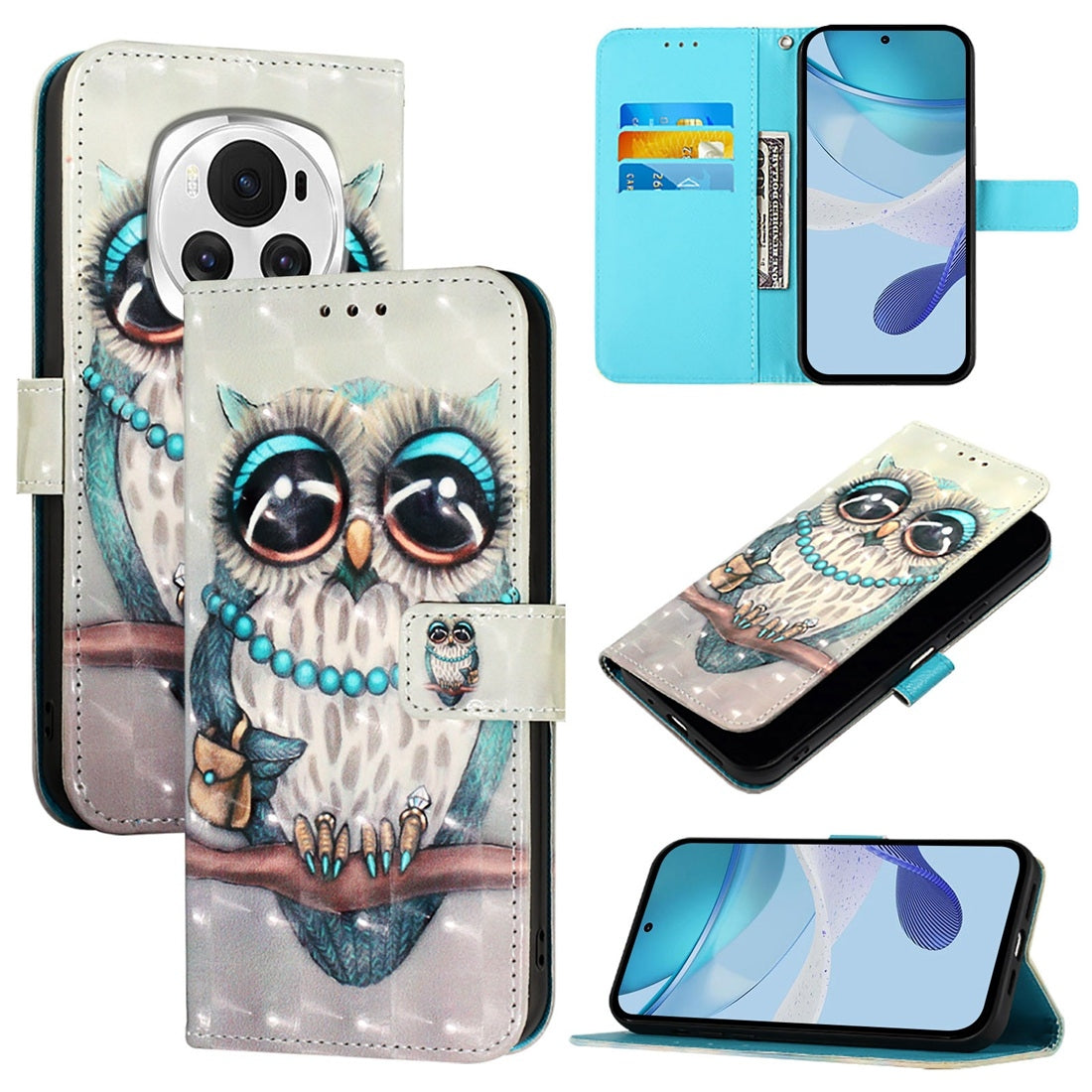 Honor Magic6 Global Leather Flip Phone Case with 3D Painted Design, Card Holder, Wallet & Stand Function - Durable Protection & Easy Access