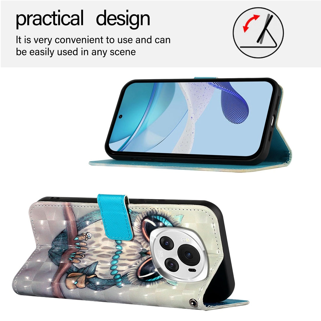 Honor Magic6 Global Leather Flip Phone Case with 3D Painted Design, Card Holder, Wallet & Stand Function - Durable Protection & Easy Access