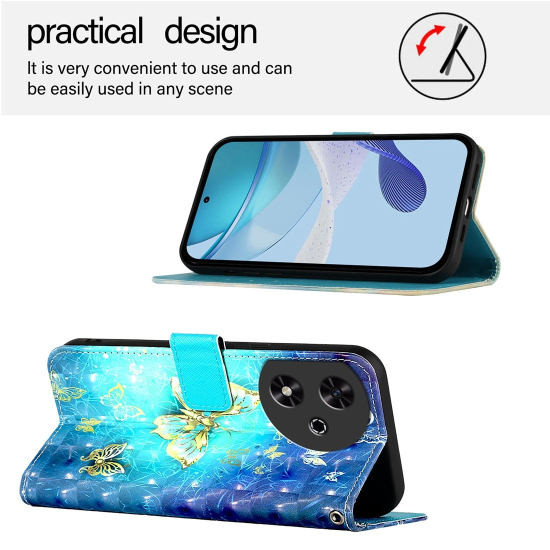 Honor Play 50 Leather Flip Phone Case with 3D Painted Design, Card Holder, Wallet & Stand Function - Durable Protection & Easy Access