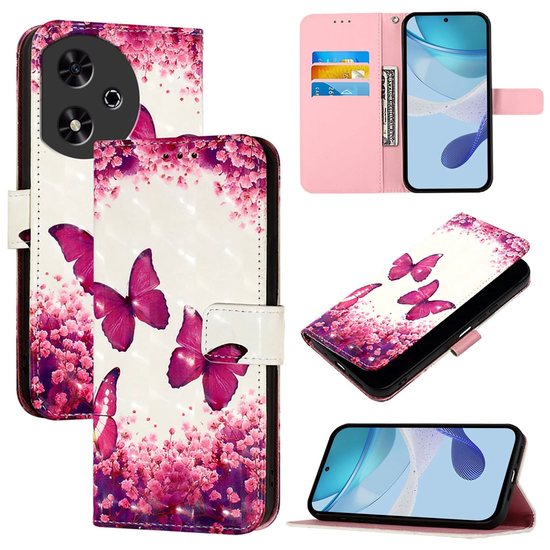Honor Play 50 Leather Flip Phone Case with 3D Painted Design, Card Holder, Wallet & Stand Function - Durable Protection & Easy Access