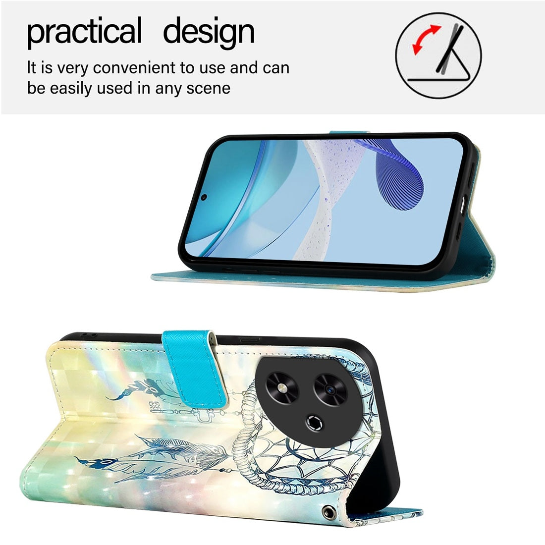 Honor Play 50 Leather Flip Phone Case with 3D Painted Design, Card Holder, Wallet & Stand Function - Durable Protection & Easy Access