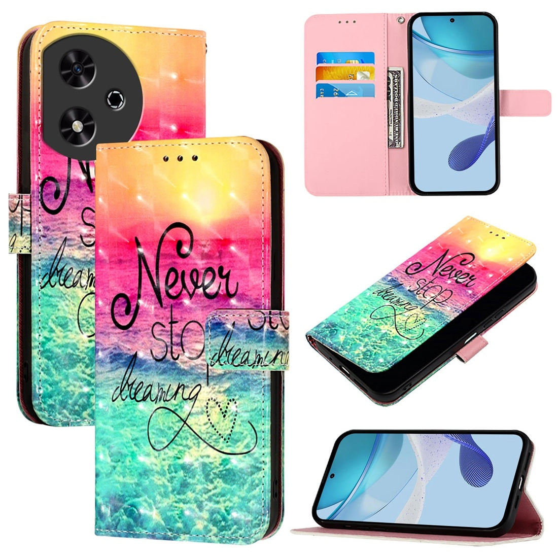 Honor Play 50 Leather Flip Phone Case with 3D Painted Design, Card Holder, Wallet & Stand Function - Durable Protection & Easy Access
