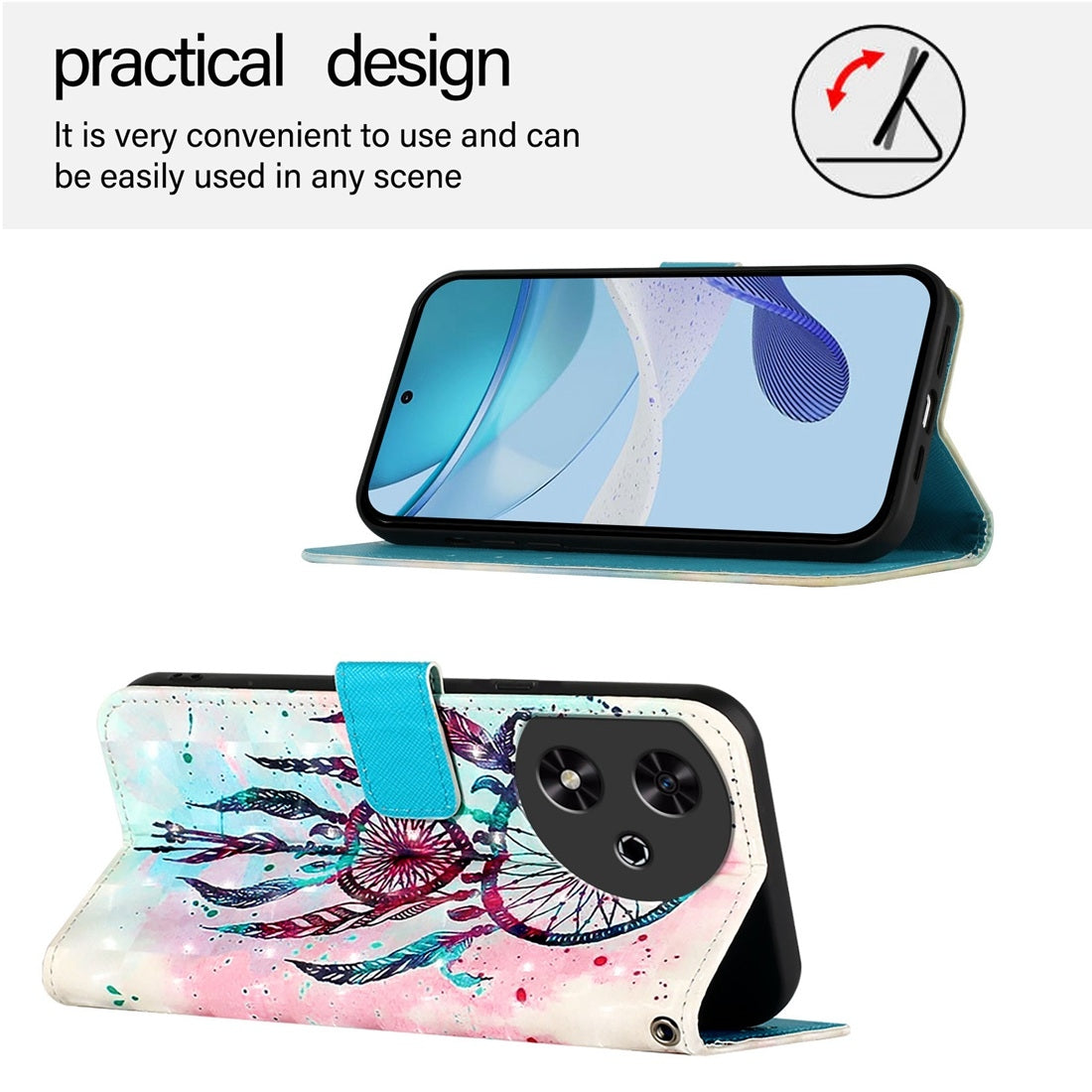Honor Play 50 Leather Flip Phone Case with 3D Painted Design, Card Holder, Wallet & Stand Function - Durable Protection & Easy Access