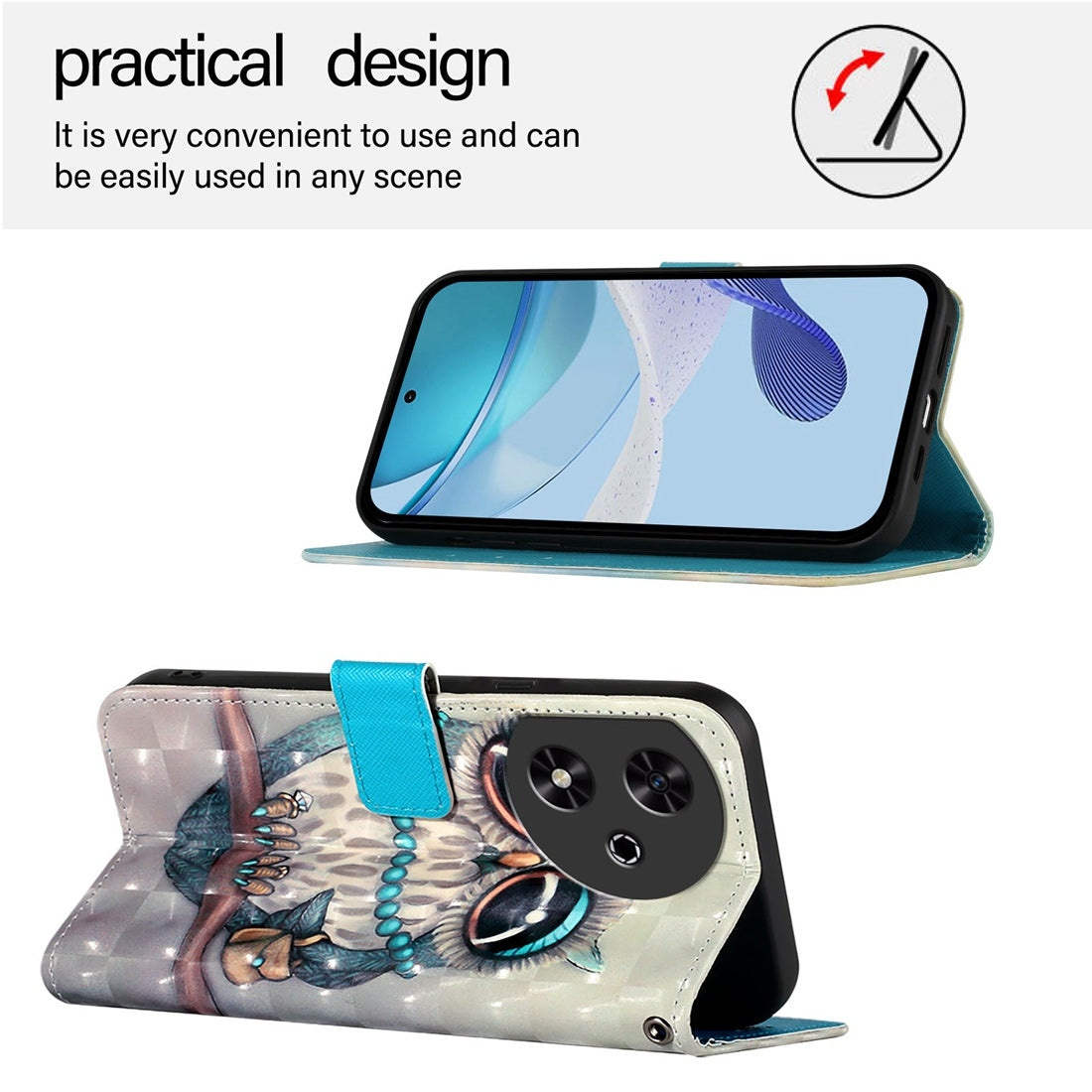 Honor Play 50 Leather Flip Phone Case with 3D Painted Design, Card Holder, Wallet & Stand Function - Durable Protection & Easy Access