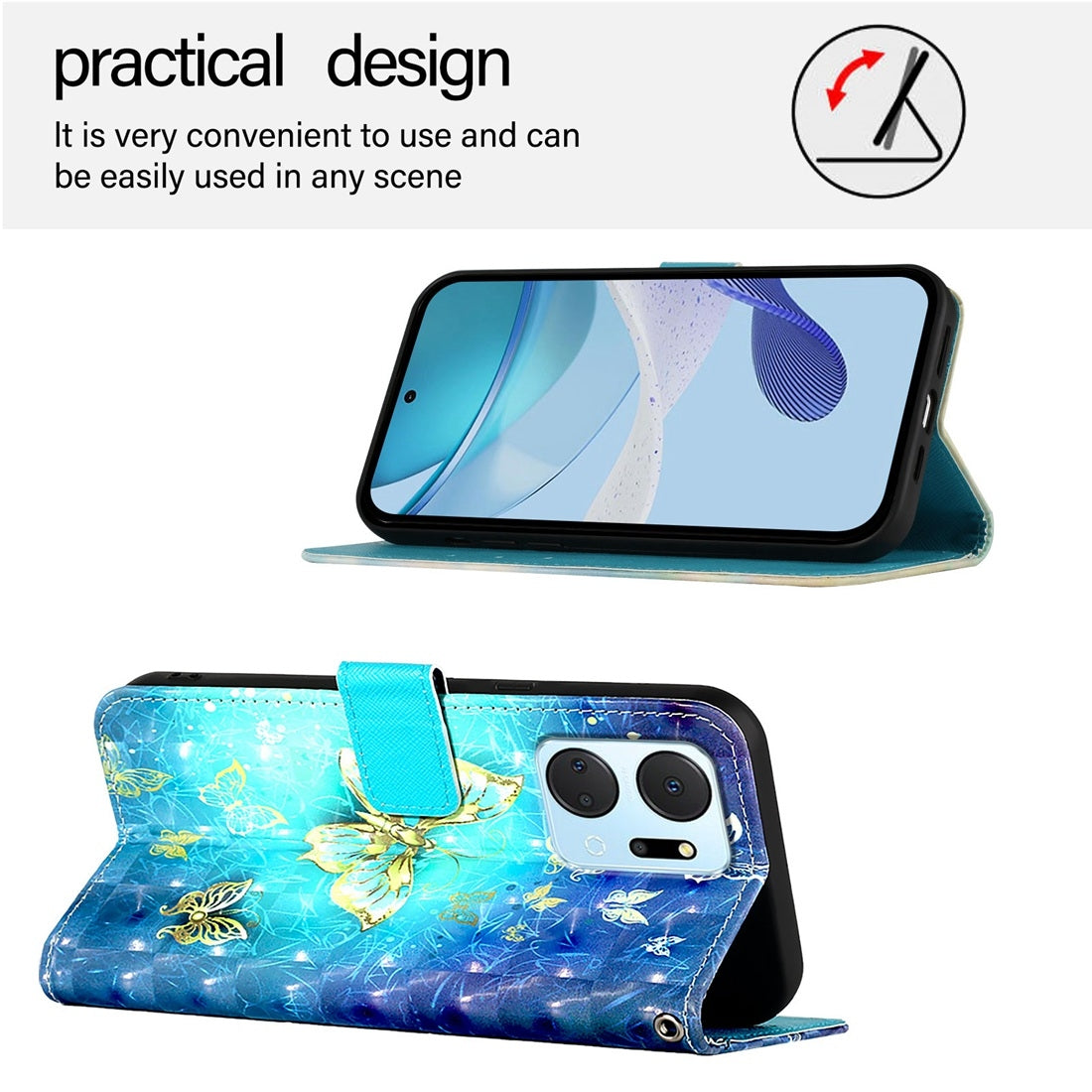 Honor Play7T Leather Flip Phone Case with 3D Painted Design, Card Holder, Wallet & Stand Function - Durable Protection & Easy Access