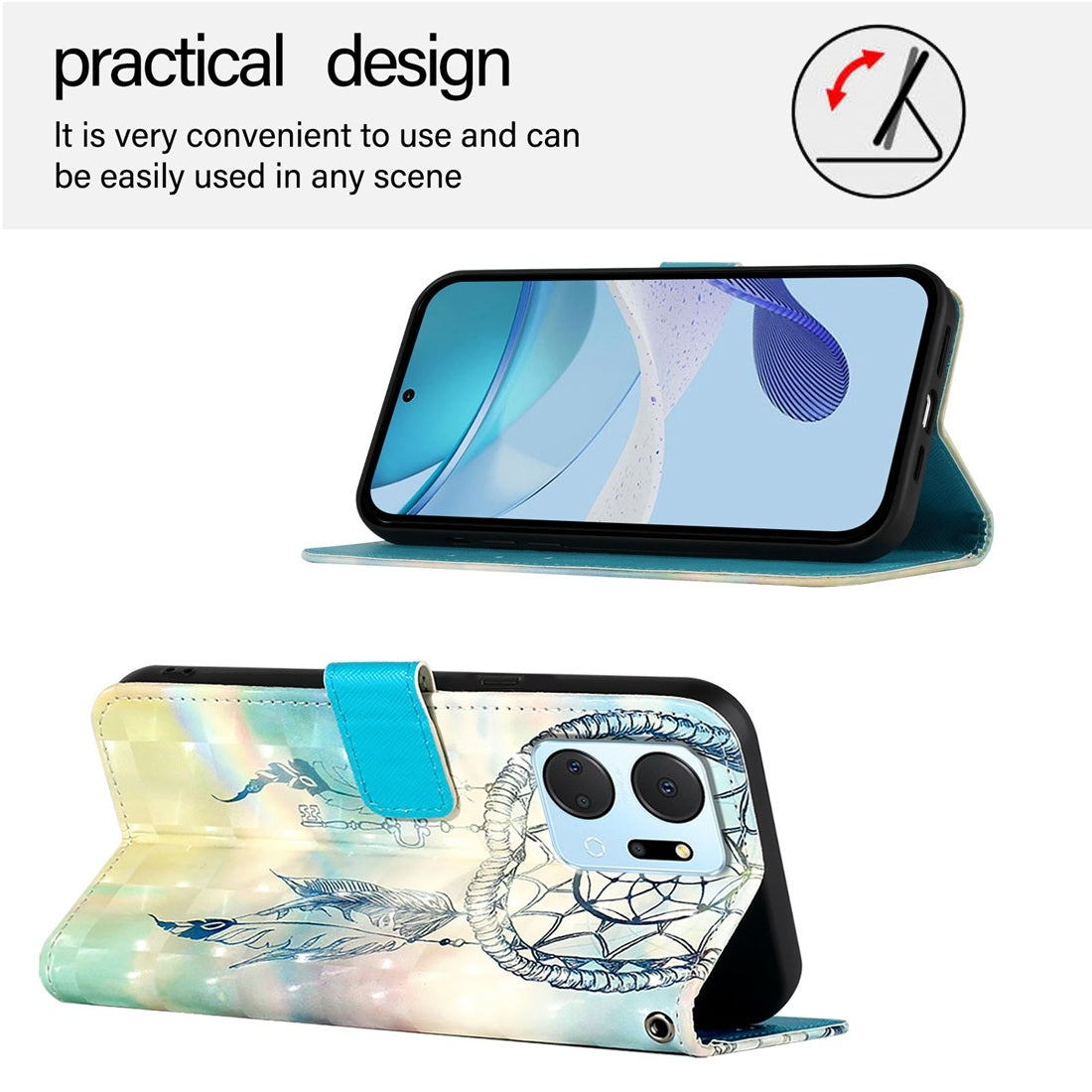 Honor Play7T Leather Flip Phone Case with 3D Painted Design, Card Holder, Wallet & Stand Function - Durable Protection & Easy Access