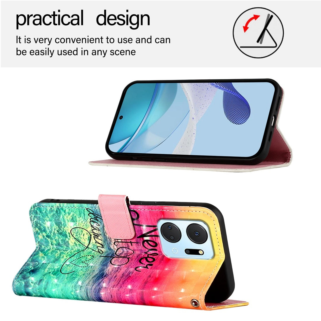 Honor Play7T Leather Flip Phone Case with 3D Painted Design, Card Holder, Wallet & Stand Function - Durable Protection & Easy Access