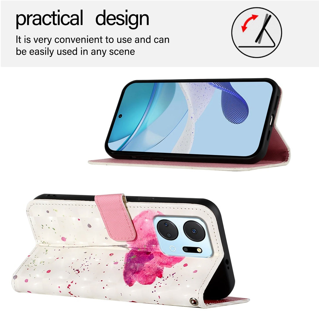 Honor Play7T Leather Flip Phone Case with 3D Painted Design, Card Holder, Wallet & Stand Function - Durable Protection & Easy Access