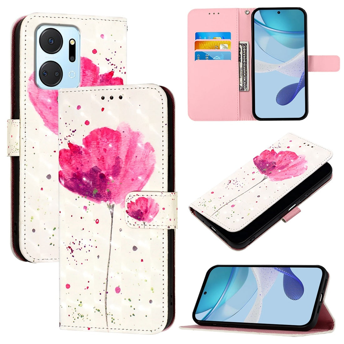 Honor Play7T Leather Flip Phone Case with 3D Painted Design, Card Holder, Wallet & Stand Function - Durable Protection & Easy Access