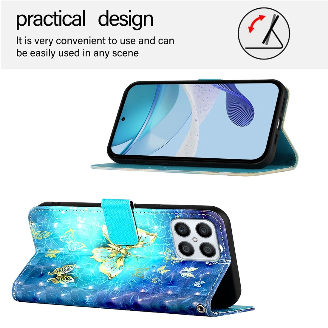 Honor Play6T Pro Leather Flip Phone Case with 3D Painted Design, Card Holder, Wallet & Stand Function - Durable Protection & Easy Access