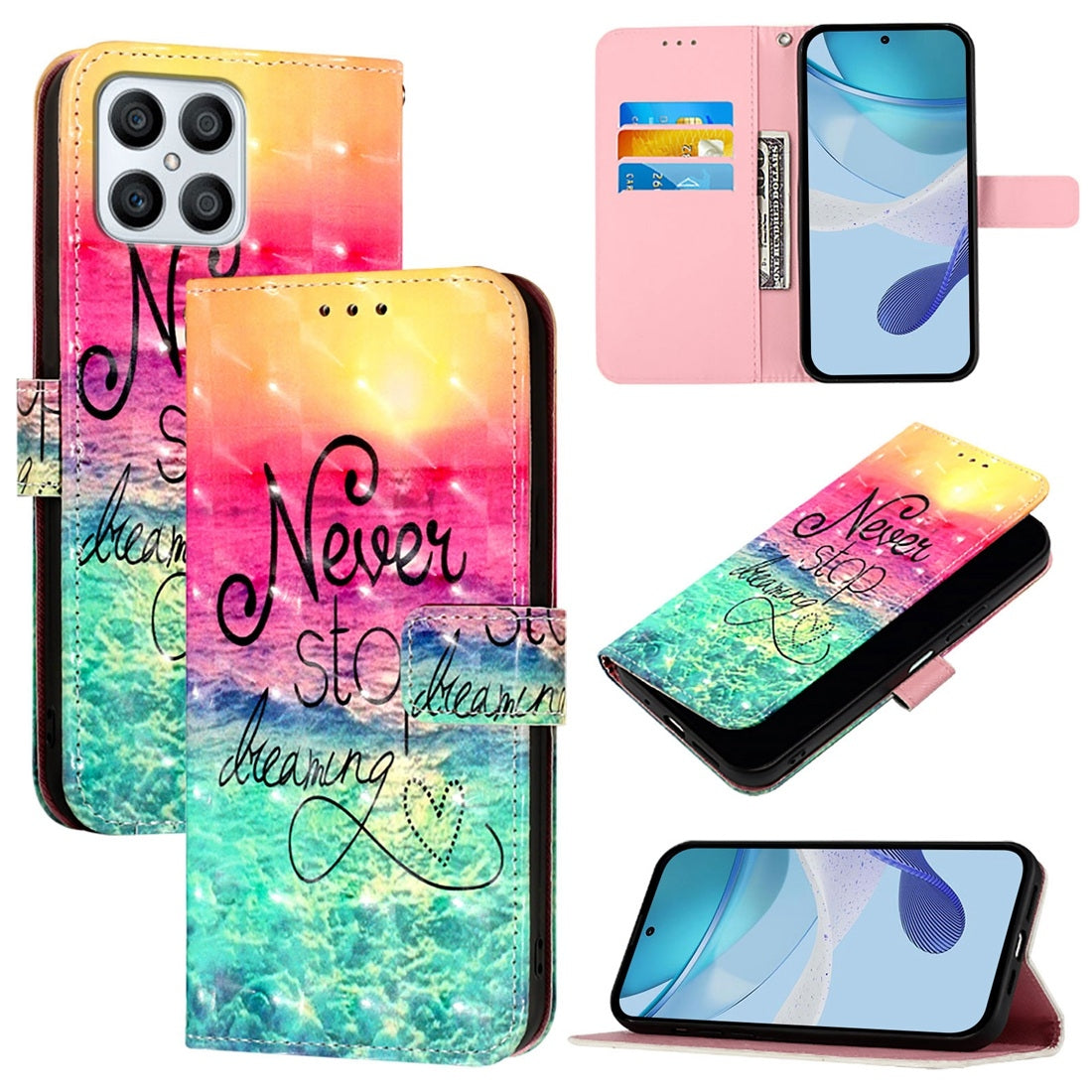 Honor Play6T Pro Leather Flip Phone Case with 3D Painted Design, Card Holder, Wallet & Stand Function - Durable Protection & Easy Access
