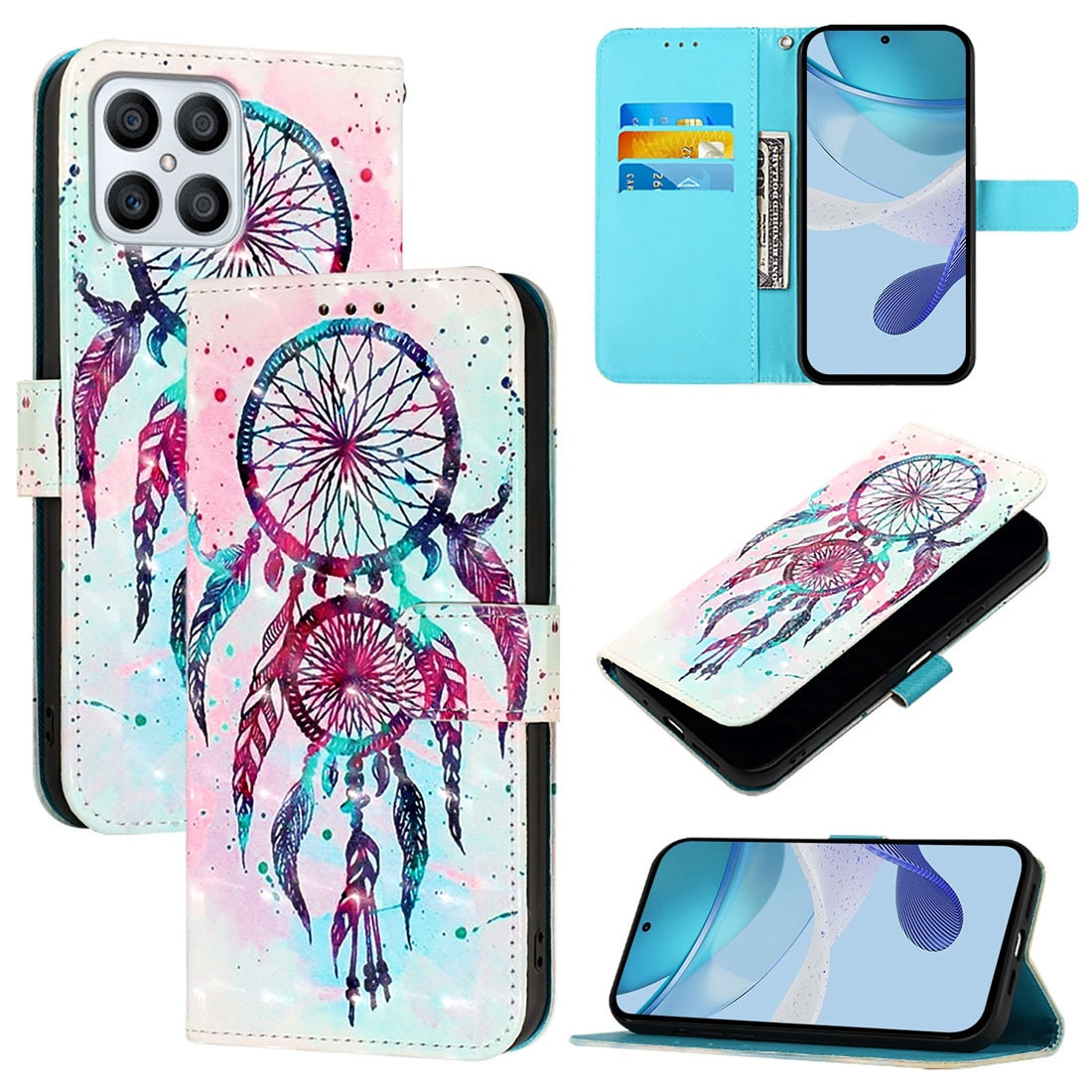 Honor X8 4G Leather Flip Phone Case with 3D Painted Design, Card Holder, Wallet & Stand Function - Durable Protection & Easy Access