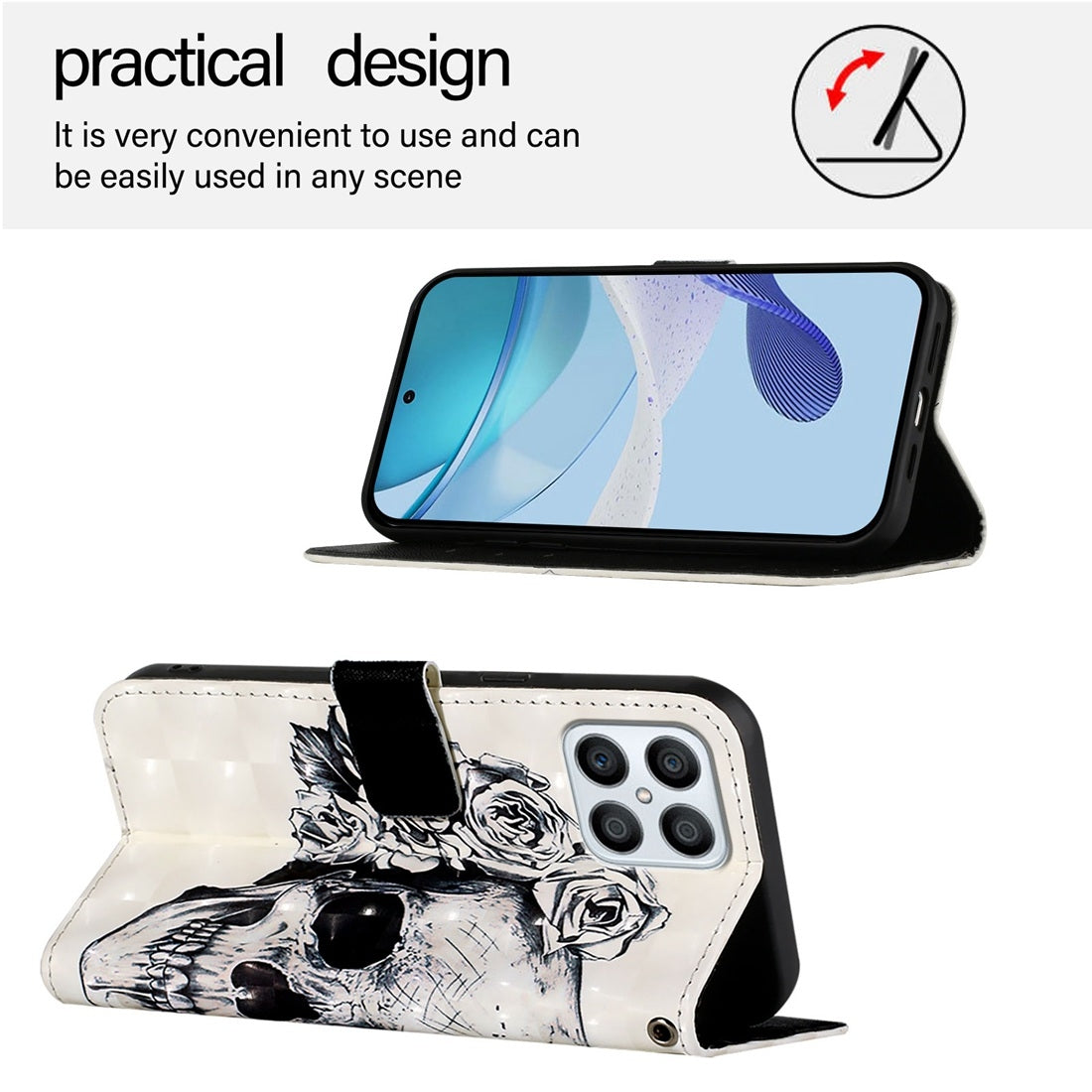 Honor Play6T Pro Leather Flip Phone Case with 3D Painted Design, Card Holder, Wallet & Stand Function - Durable Protection & Easy Access