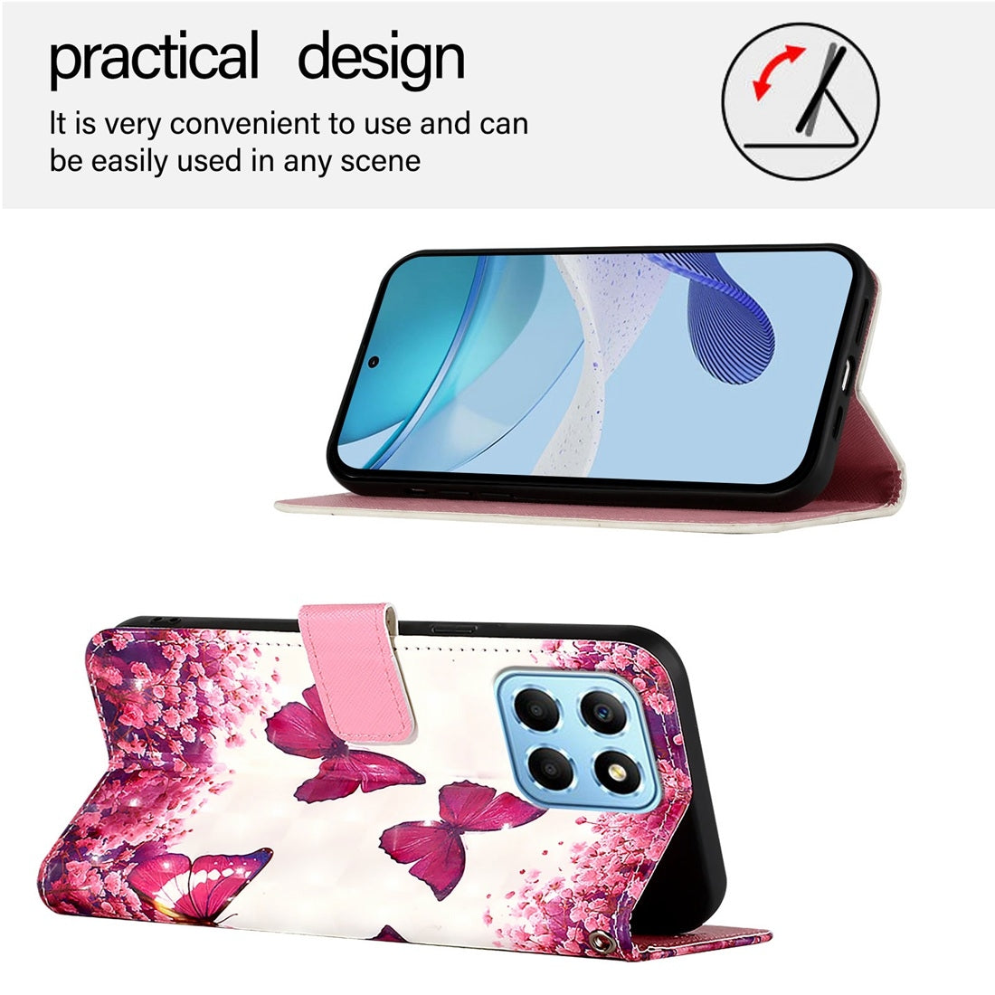 Honor X6s Global Leather Flip Phone Case with 3D Painted Design, Card Holder, Wallet & Stand Function - Durable Protection & Easy Access