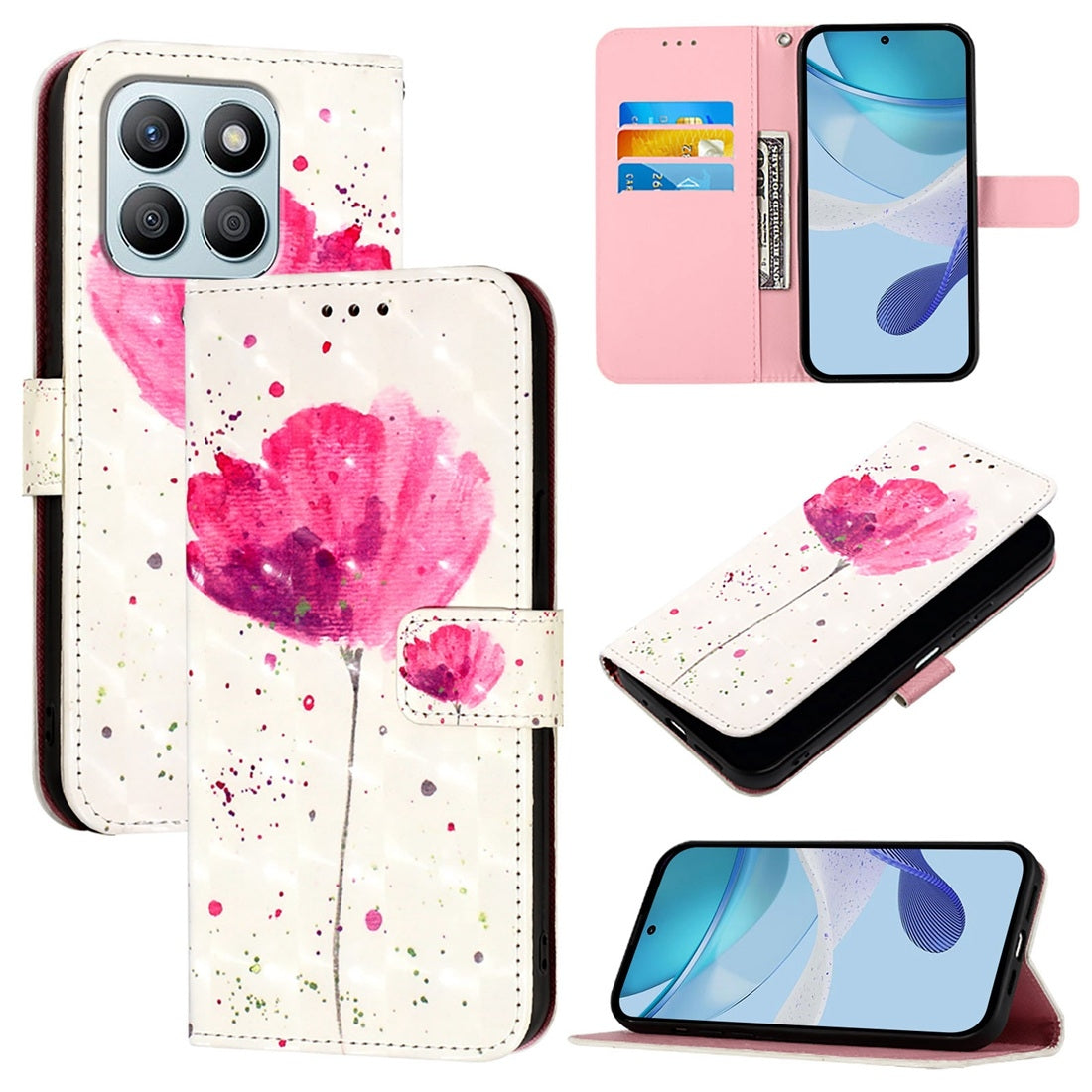 Honor X8b Global Leather Flip Phone Case with 3D Painted Design, Card Holder, Wallet & Stand Function - Durable Protection & Easy Access
