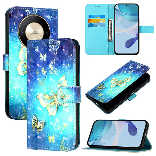 Honor Magic6 Lite Global Leather Flip Phone Case with 3D Painted Design, Card Holder, Wallet & Stand Function - Durable Protection & Easy Access