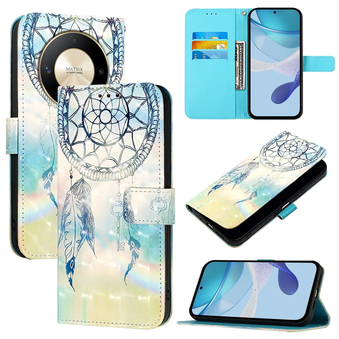 Honor Magic6 Lite Global Leather Flip Phone Case with 3D Painted Design, Card Holder, Wallet & Stand Function - Durable Protection & Easy Access