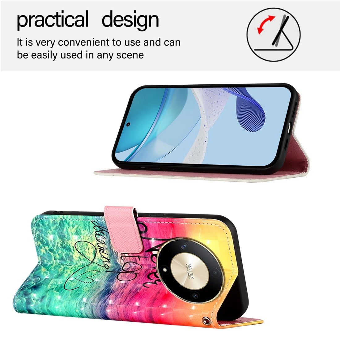Honor Magic6 Lite Global Leather Flip Phone Case with 3D Painted Design, Card Holder, Wallet & Stand Function - Durable Protection & Easy Access