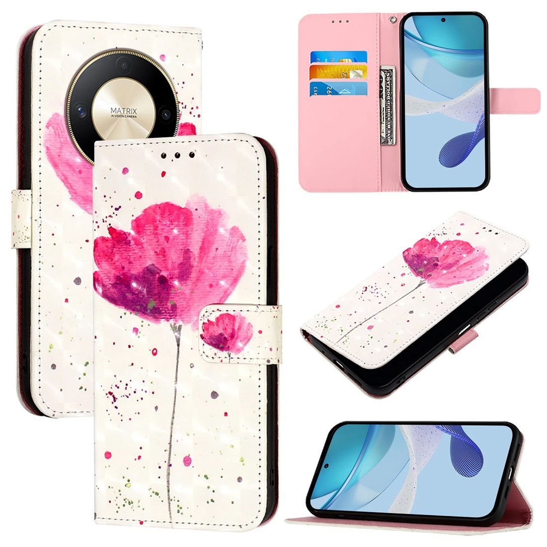 Honor Magic6 Lite Global Leather Flip Phone Case with 3D Painted Design, Card Holder, Wallet & Stand Function - Durable Protection & Easy Access