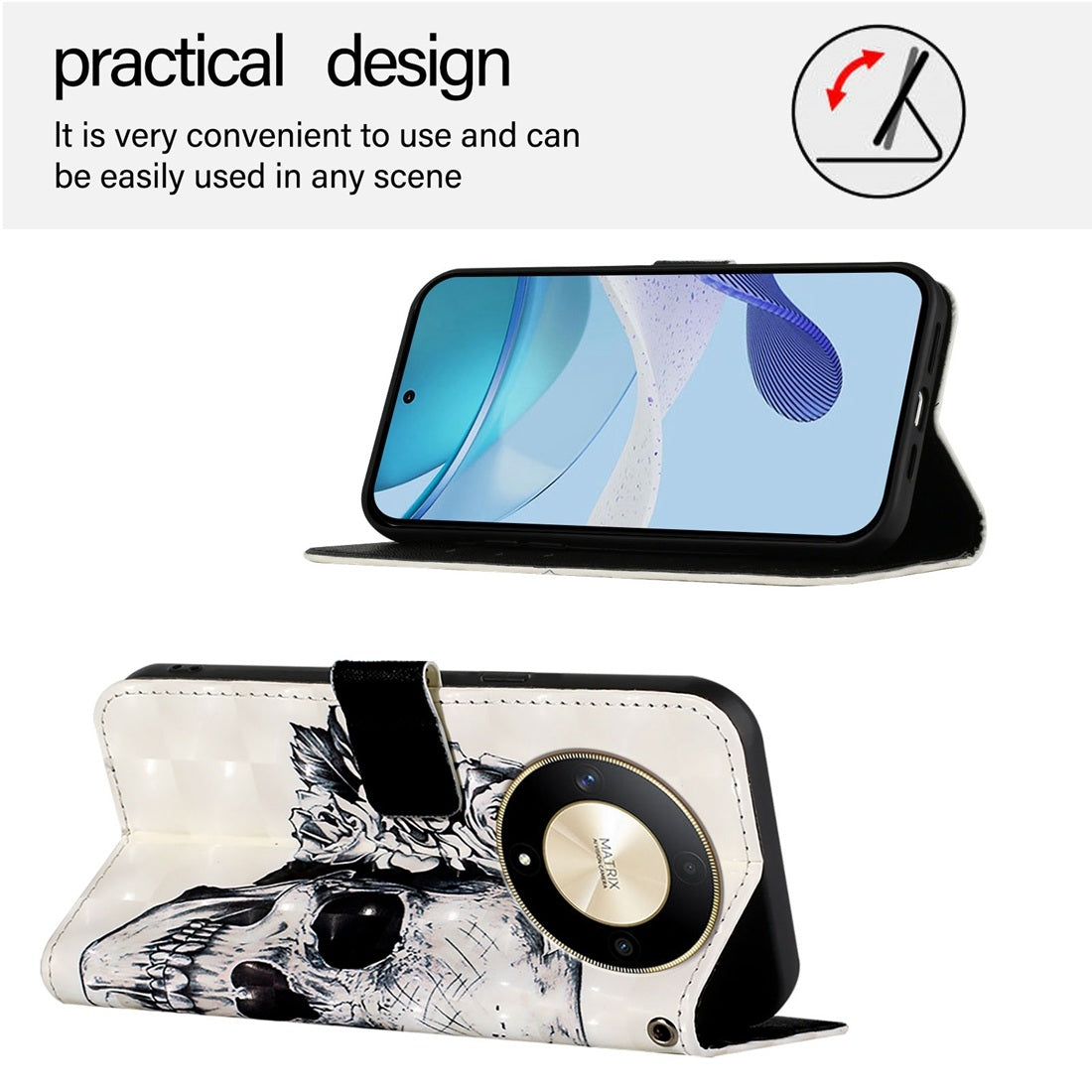 Honor Magic6 Lite Global Leather Flip Phone Case with 3D Painted Design, Card Holder, Wallet & Stand Function - Durable Protection & Easy Access
