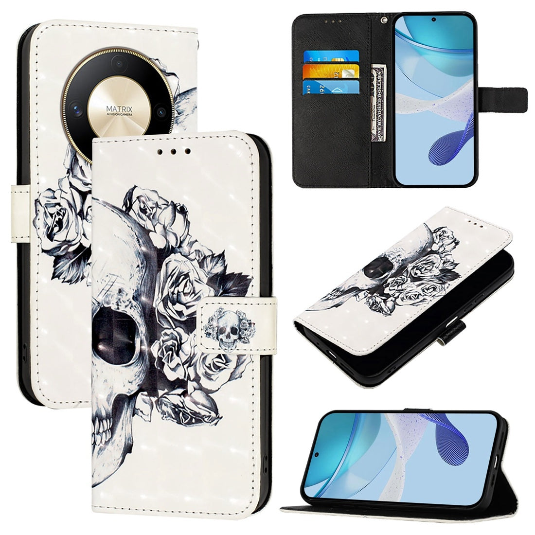 Honor Magic6 Lite Global Leather Flip Phone Case with 3D Painted Design, Card Holder, Wallet & Stand Function - Durable Protection & Easy Access
