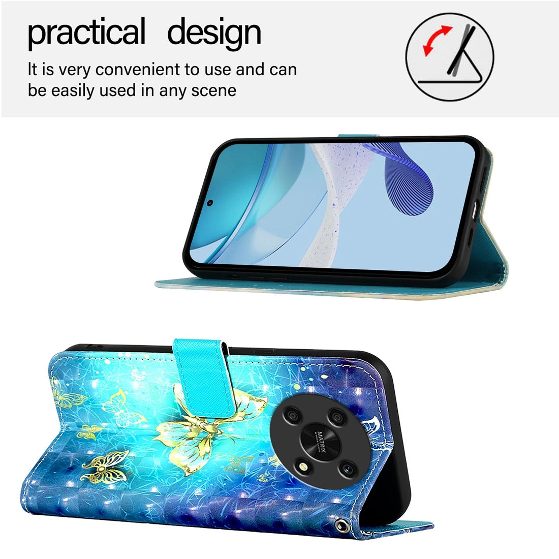 Honor X30 2021 Leather Flip Phone Case with 3D Painted Design, Card Holder, Wallet & Stand Function - Durable Protection & Easy Access