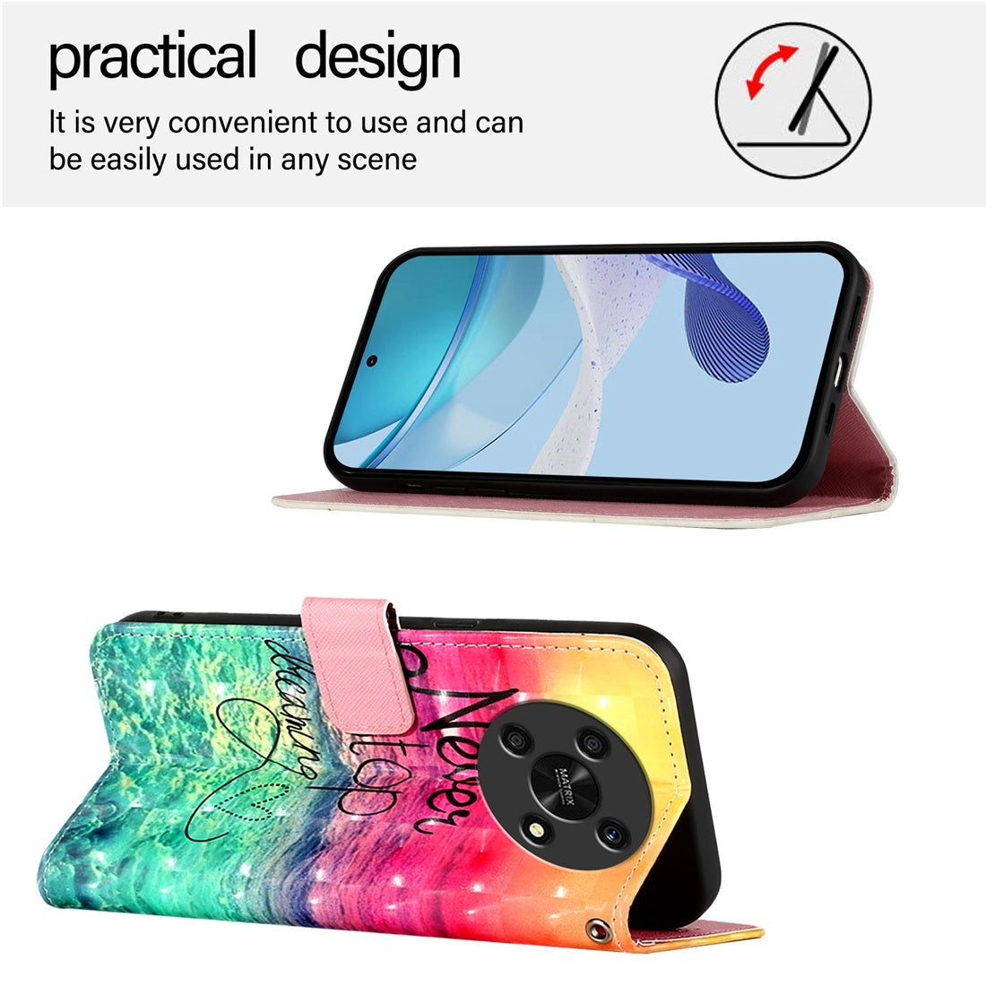 Honor X30 2021 Leather Flip Phone Case with 3D Painted Design, Card Holder, Wallet & Stand Function - Durable Protection & Easy Access