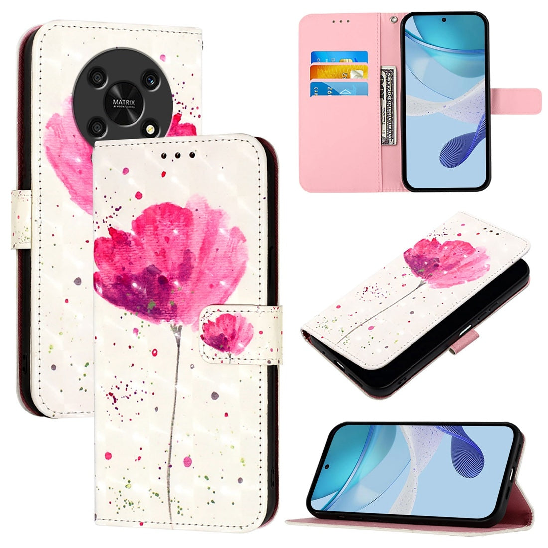 Honor X30 2021 Leather Flip Phone Case with 3D Painted Design, Card Holder, Wallet & Stand Function - Durable Protection & Easy Access