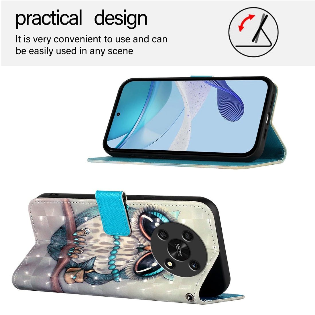 Honor X30 2021 Leather Flip Phone Case with 3D Painted Design, Card Holder, Wallet & Stand Function - Durable Protection & Easy Access