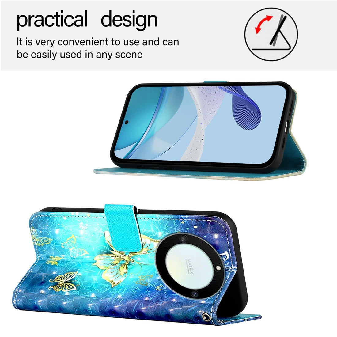 Honor Magic5 Lite Leather Flip Phone Case with 3D Painted Design, Card Holder, Wallet & Stand Function - Durable Protection & Easy Access