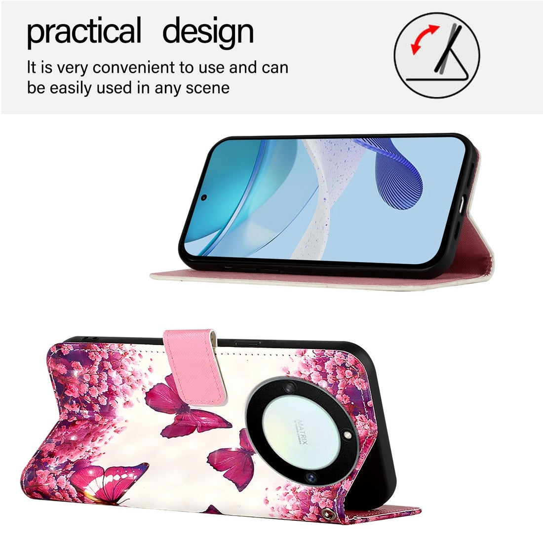 Honor Magic5 Lite Leather Flip Phone Case with 3D Painted Design, Card Holder, Wallet & Stand Function - Durable Protection & Easy Access