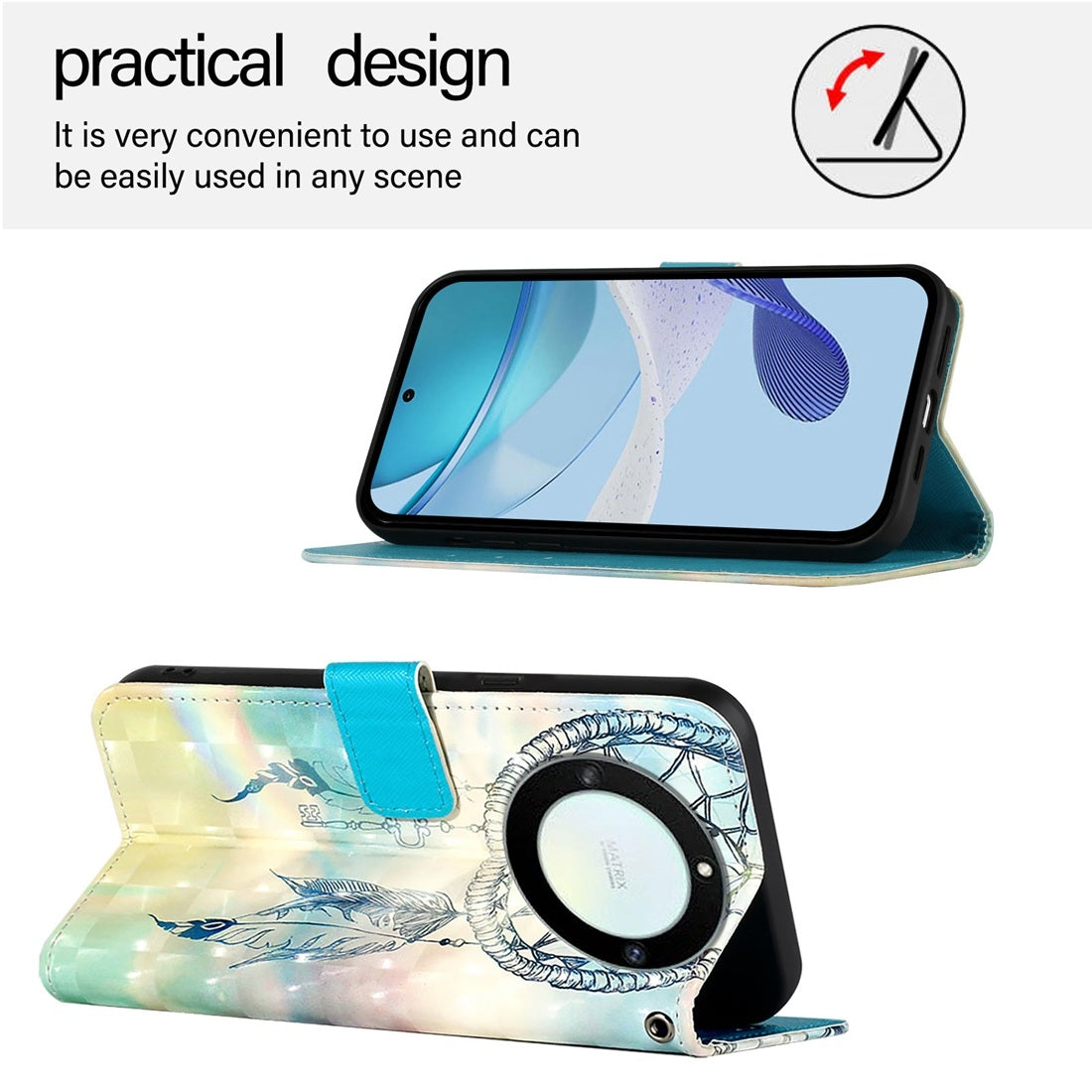 Honor Magic5 Lite Leather Flip Phone Case with 3D Painted Design, Card Holder, Wallet & Stand Function - Durable Protection & Easy Access