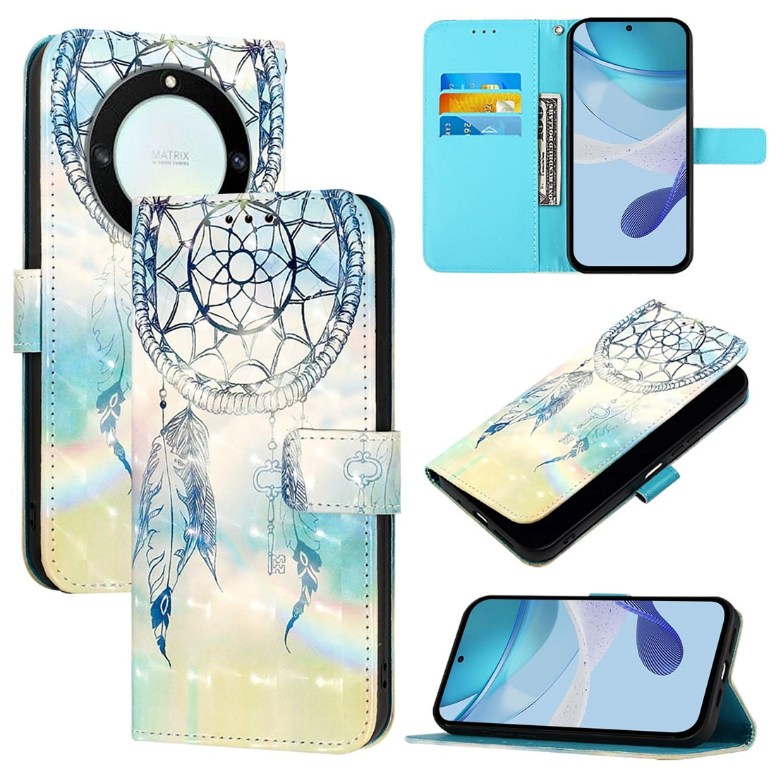 Honor Magic5 Lite Leather Flip Phone Case with 3D Painted Design, Card Holder, Wallet & Stand Function - Durable Protection & Easy Access