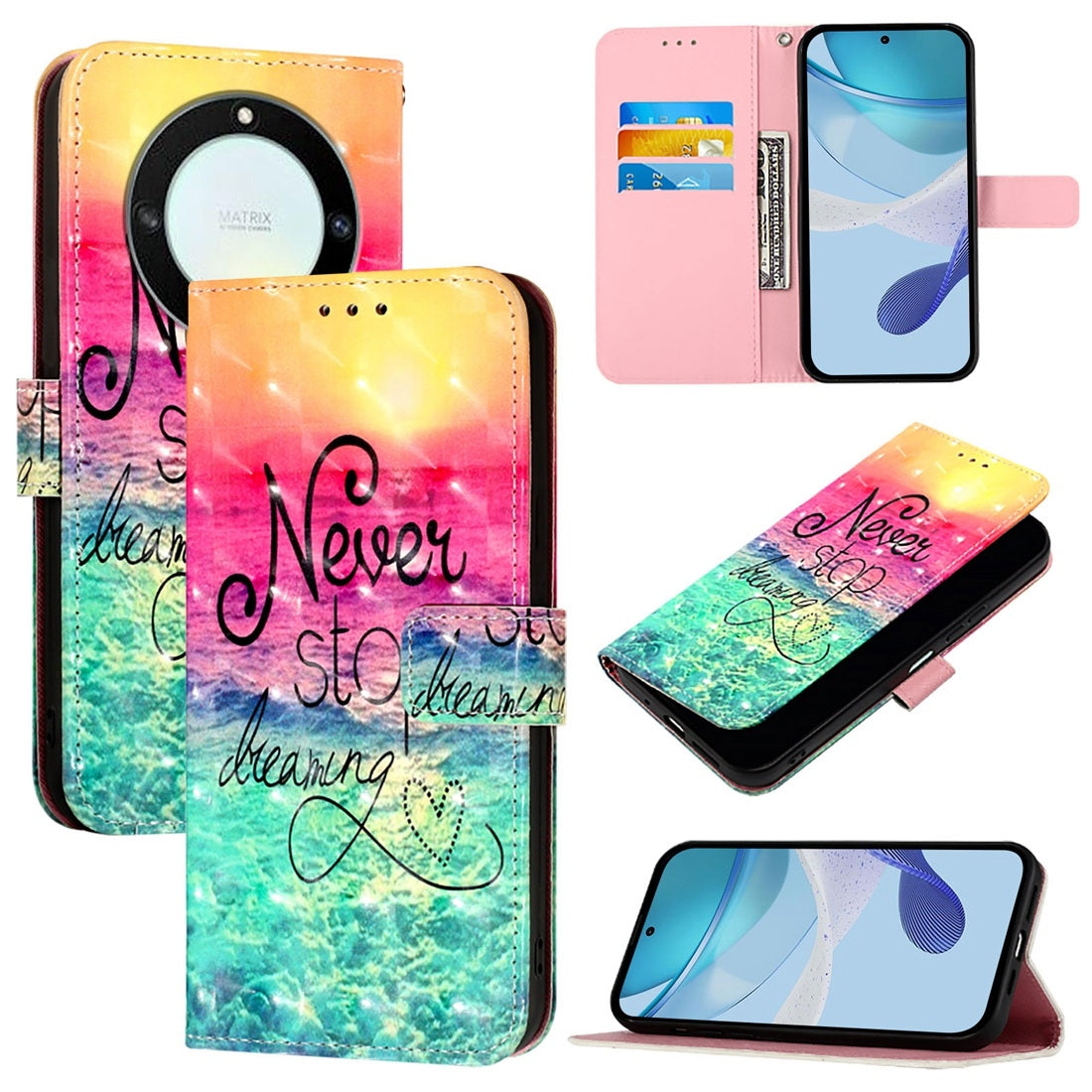 Honor Magic5 Lite Leather Flip Phone Case with 3D Painted Design, Card Holder, Wallet & Stand Function - Durable Protection & Easy Access