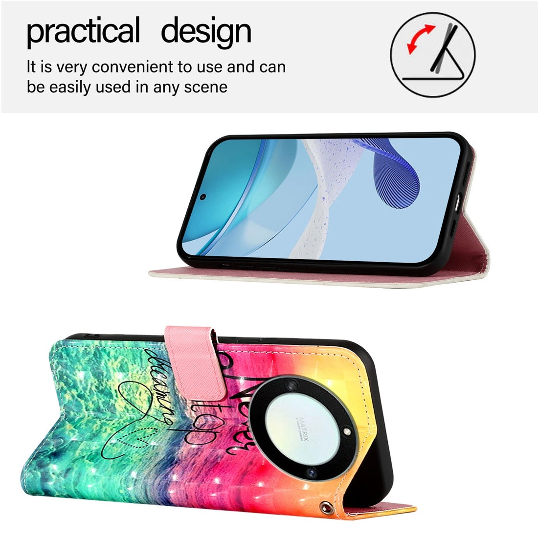 Honor Magic5 Lite Leather Flip Phone Case with 3D Painted Design, Card Holder, Wallet & Stand Function - Durable Protection & Easy Access