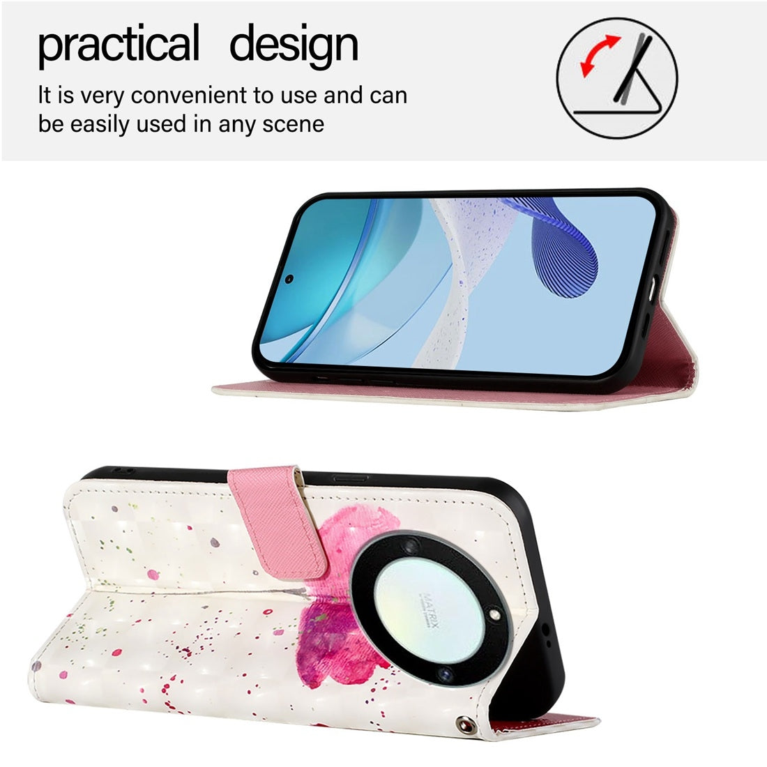 Honor Magic5 Lite Leather Flip Phone Case with 3D Painted Design, Card Holder, Wallet & Stand Function - Durable Protection & Easy Access