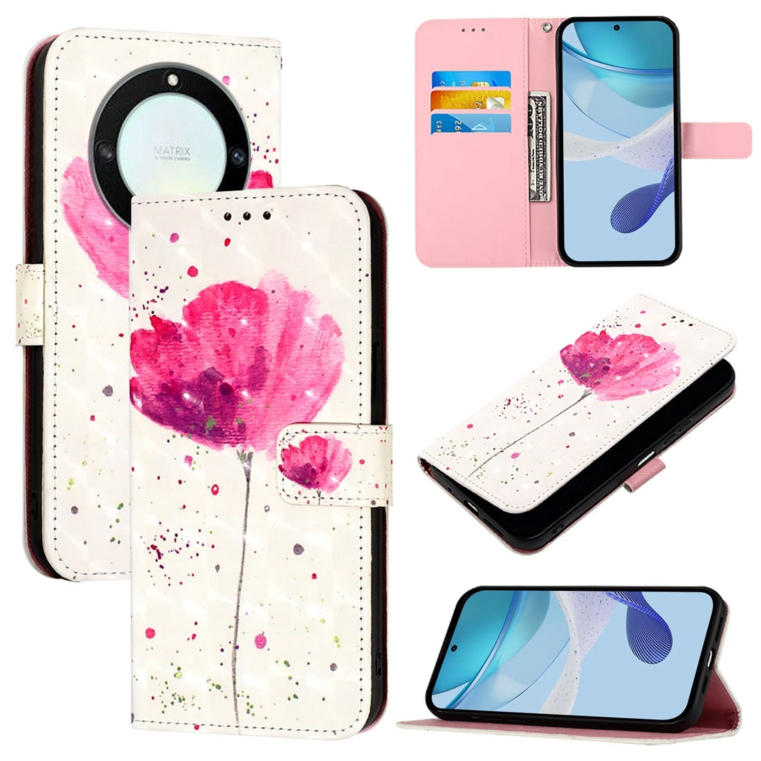 Honor Magic5 Lite Leather Flip Phone Case with 3D Painted Design, Card Holder, Wallet & Stand Function - Durable Protection & Easy Access