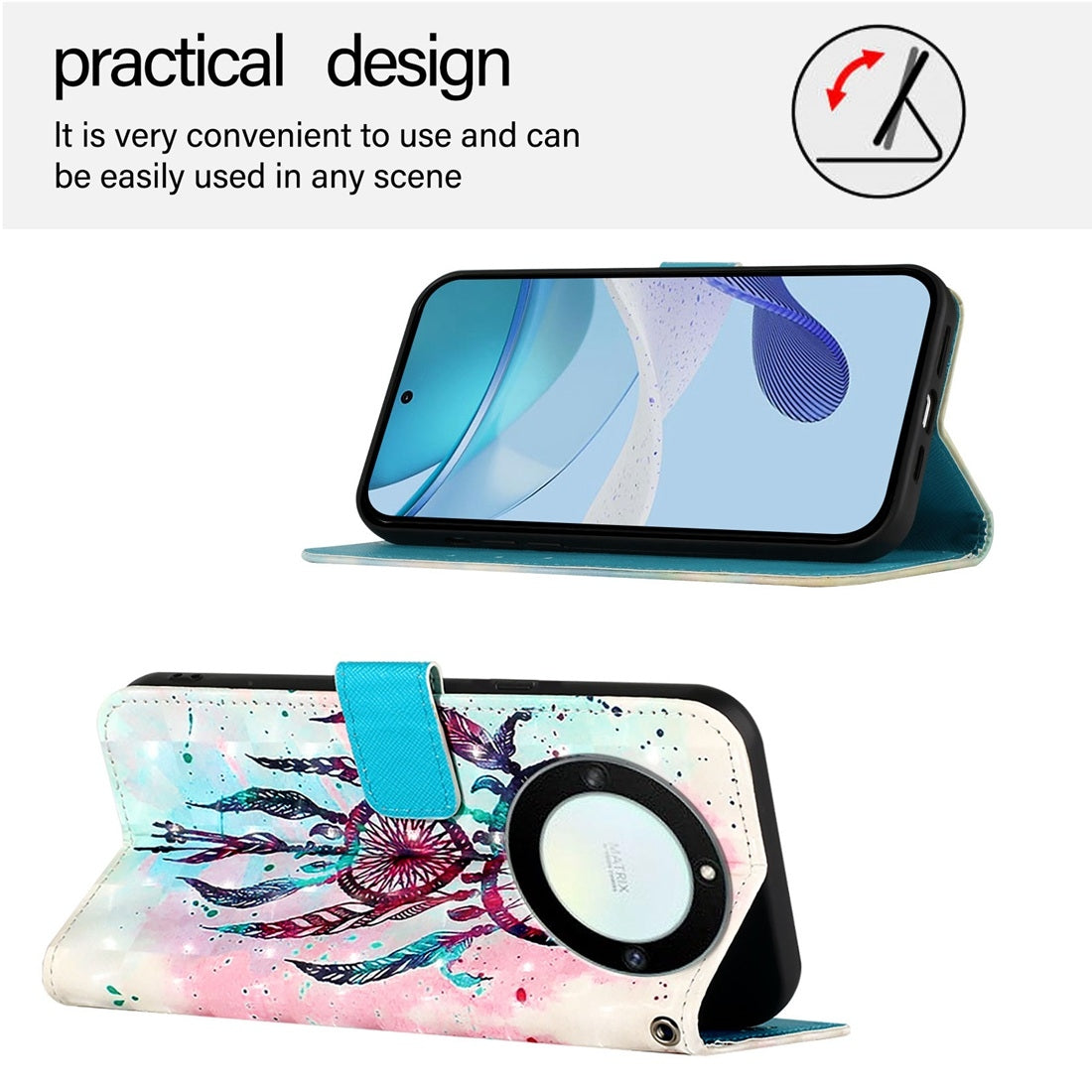 Honor Magic5 Lite Leather Flip Phone Case with 3D Painted Design, Card Holder, Wallet & Stand Function - Durable Protection & Easy Access