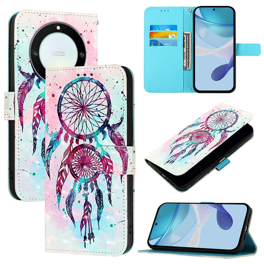 Honor Magic5 Lite Leather Flip Phone Case with 3D Painted Design, Card Holder, Wallet & Stand Function - Durable Protection & Easy Access