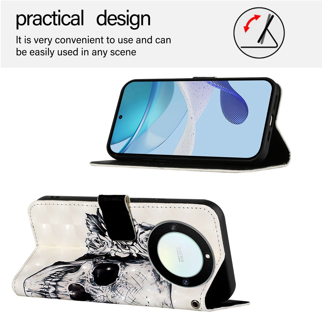 Honor Magic5 Lite Leather Flip Phone Case with 3D Painted Design, Card Holder, Wallet & Stand Function - Durable Protection & Easy Access