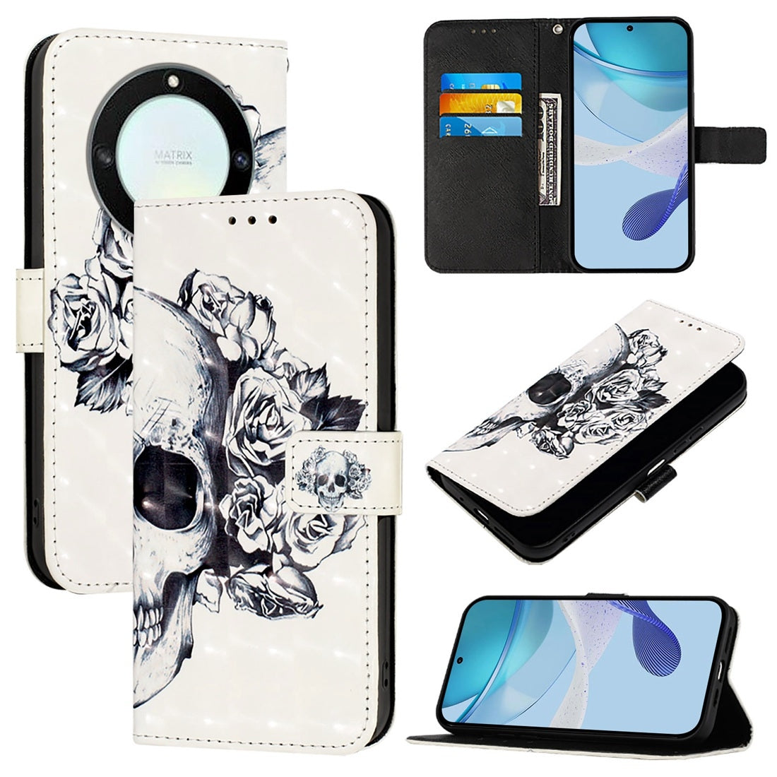 Honor Magic5 Lite Leather Flip Phone Case with 3D Painted Design, Card Holder, Wallet & Stand Function - Durable Protection & Easy Access