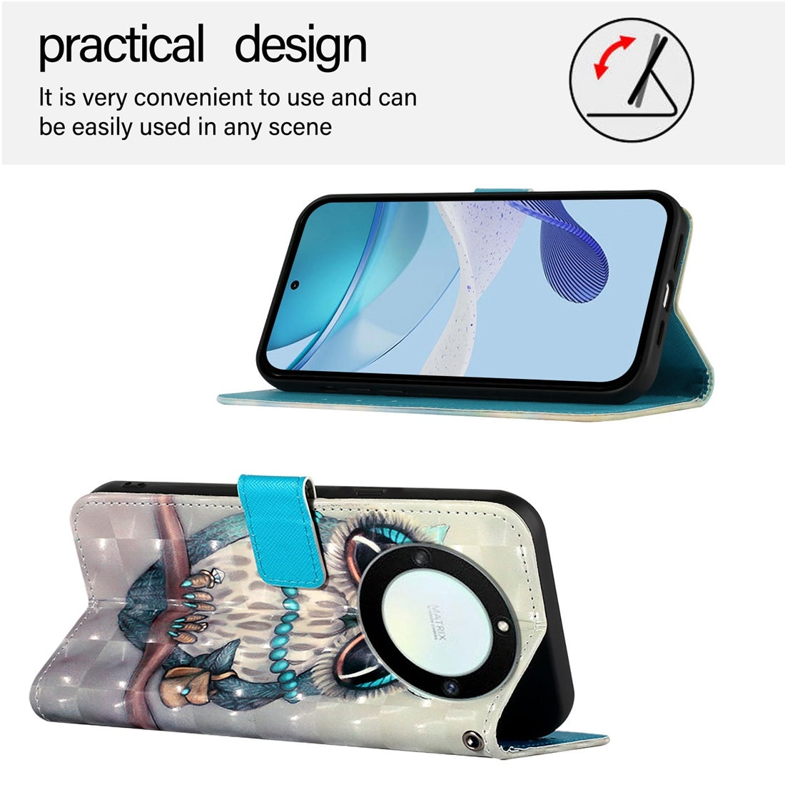 Honor Magic5 Lite Leather Flip Phone Case with 3D Painted Design, Card Holder, Wallet & Stand Function - Durable Protection & Easy Access