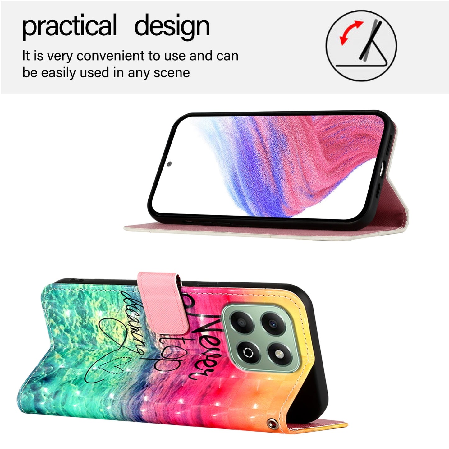 Honor X6b Leather Flip Phone Case with 3D Painted Design, Card Holder, Wallet & Stand Function - Durable Protection & Easy Access