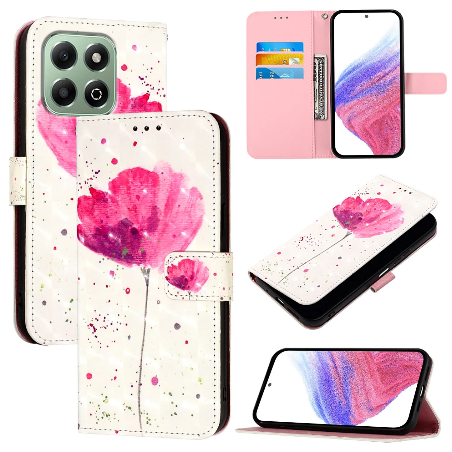 Honor X6b Leather Flip Phone Case with 3D Painted Design, Card Holder, Wallet & Stand Function - Durable Protection & Easy Access