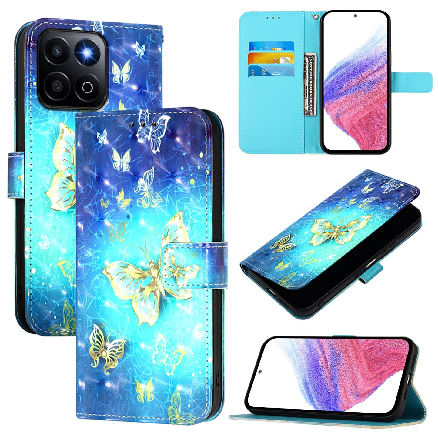Honor 200 Smart 5G Global Leather Flip Phone Case with 3D Painted Design, Card Holder, Wallet & Stand Function - Durable Protection & Easy Access