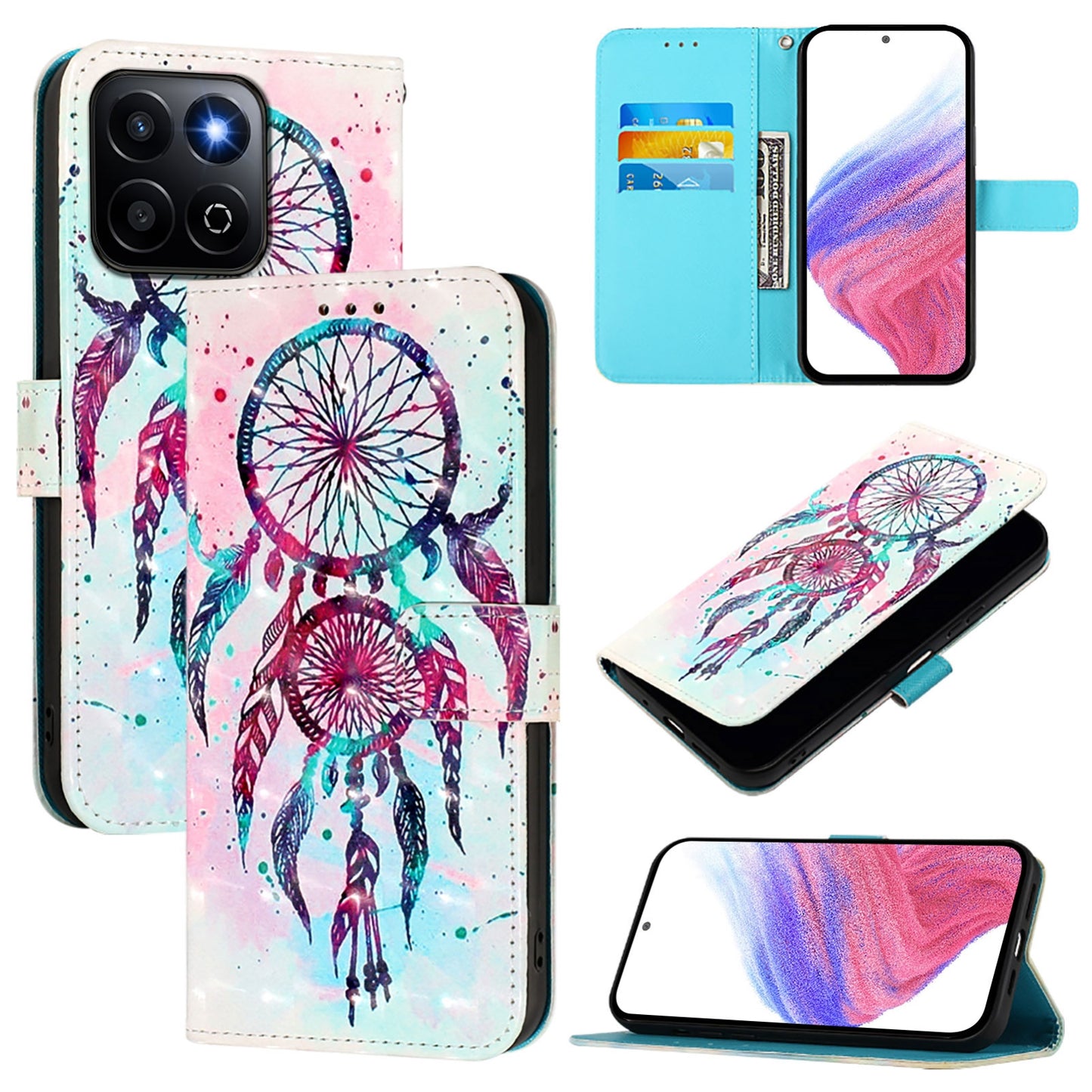 Honor 200 Smart 5G Global Leather Flip Phone Case with 3D Painted Design, Card Holder, Wallet & Stand Function - Durable Protection & Easy Access