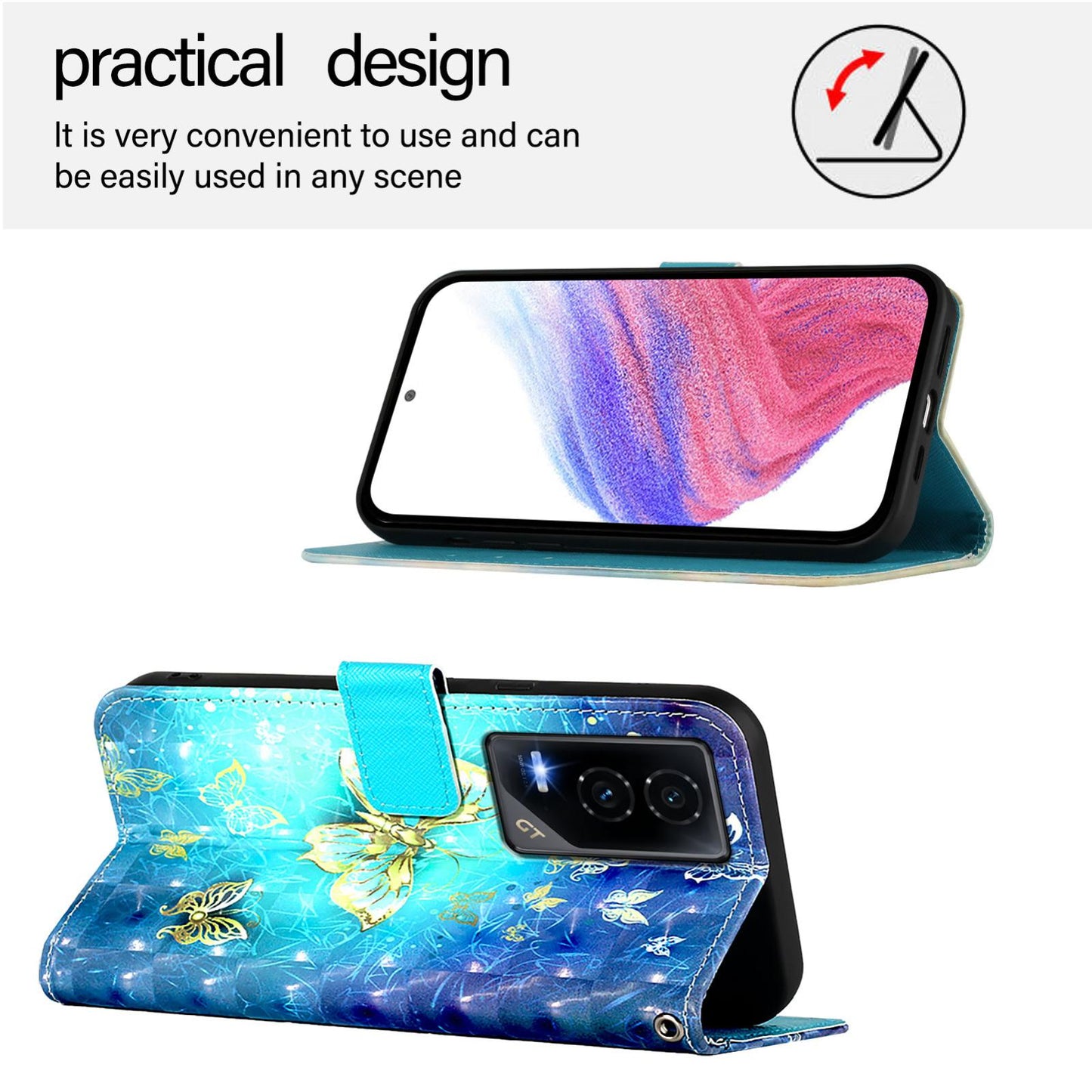 Honor GT Leather Flip Phone Case with 3D Painted Design, Card Holder, Wallet & Stand Function - Durable Protection & Easy Access