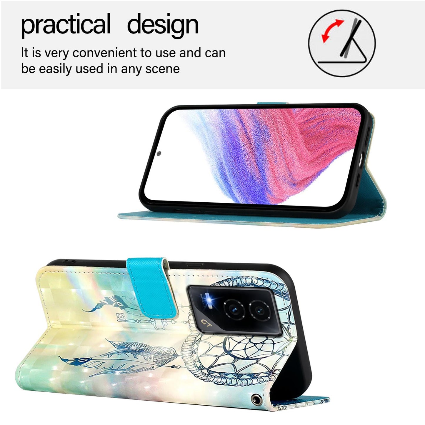 Honor GT Leather Flip Phone Case with 3D Painted Design, Card Holder, Wallet & Stand Function - Durable Protection & Easy Access